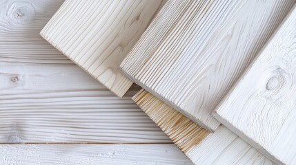 Aufkleber - Natural light wooden planks in varying shades of beige and white arranged on a light wooden background Copy Space