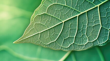 Aufkleber - Close-up of green leaf texture showing intricate vein patterns and natural details with soft background and Copy Space