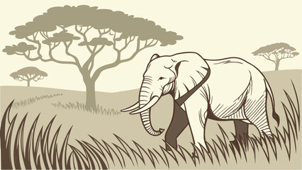 illustration elephant in the grass vector graphic