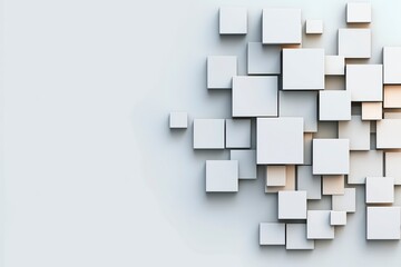 Poster - Abstract composition of overlapping white square shapes creating a modern design on a light background