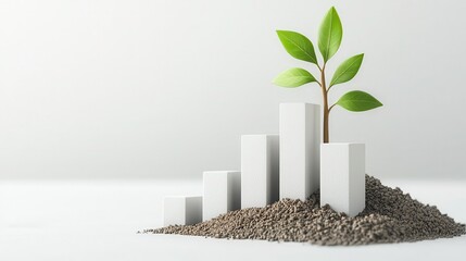 Wall Mural - tree illustration emerging from a digital bar graph on a white background, representing business growth and digital success