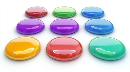 A vibrant assortment of shiny buttons in diverse hues, perfect for web design, apps, and creative digital projects.