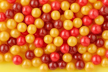 Wall Mural - seamless of  Image of chocolate candy or colorful pills. On a yellow surface , isolated on white background,  , copy space for text,