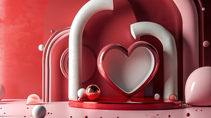 Poster - Valentine Day abstract composition with heart in 3D style.