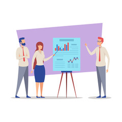 Poster - Diverse business team presenting graphical data about performance and trends. Collaboration on marketing strategies concept