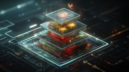 Aufkleber - Glowing quantum computer processing data in a futuristic server room, representing advanced technology, artificial intelligence, and big data analysis