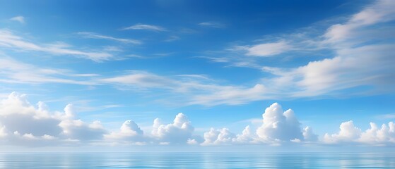 Wall Mural - blue sea stretching to the horizon under a sky with scattered clouds, vivid, high - quality