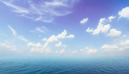 Wall Mural - the sea and sky scene with blue water and scattered clouds, soft light, photorealistic,