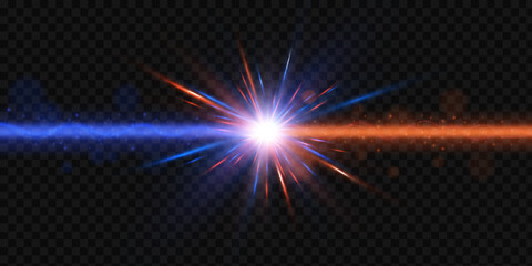 Poster - Bright glowing light effect bright glare. Effect of glowing light rays distortion light lens. Beautiful shimmering light glare. Vector 10 EPS