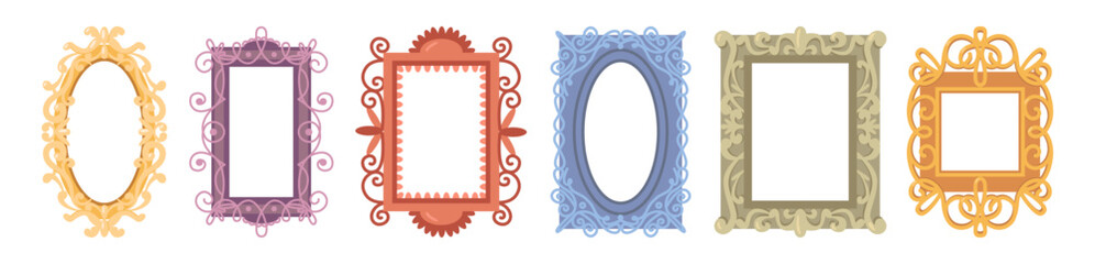 Aufkleber - Realistic vintage frames with copy space. Vector isolated set of retro carved and embellished borders for photography and picture, artwork or drawing. Rococo classic style, elegant interior addition