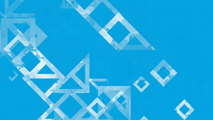 Poster - Contemporary abstract blue backdrop featuring layers of textured white translucent material arranged in triangular, diamond, and square shapes, creating a random geometric pattern