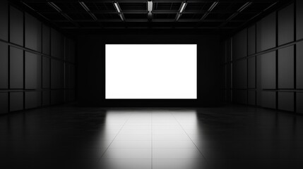 Poster - Spacious Minimalist Room Featuring Large White Screen and Neutral Tones Evoking Calmness and Simplicity in Modern Design