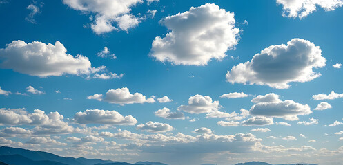 Wall Mural - vast blue sky filled with fluffy clouds, natural color tone, detailed