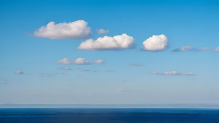 Wall Mural - calm blue ocean under a clear sky dotted with clouds, detailed texture, cinematic
