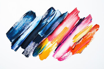 Poster - Colorful abstract composition showcasing vibrant brush strokes on a white canvas