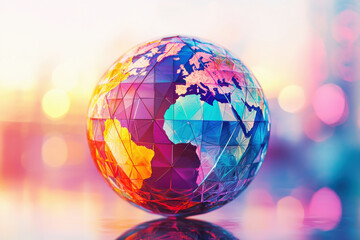 Poster - Vibrant abstract geometric globe showcasing a colorful representation of Earth with a modern aesthetic