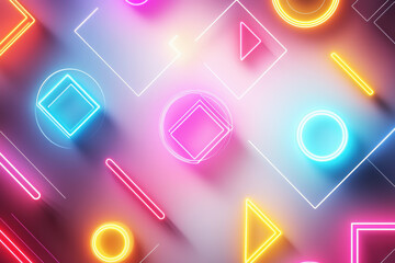 Poster - Bright neon geometric pattern featuring shapes and lines against a vibrant background in a modern artistic style