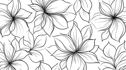 Canvas Print - Seamless black and white floral pattern. Elegant line art flowers design. Perfect for textile, wallpaper, packaging, and more.