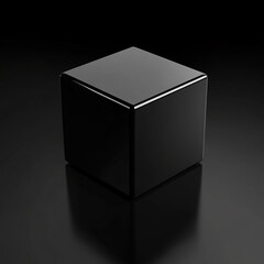 Aufkleber - Black glossy cube product podium display with reflection on a dark background