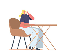 Wall Mural - Relaxed Woman Freelancer Working on Laptop Sitting at Desk with Coffee Cup Thinking of Tasks. Freelance Employee