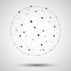 Leinwandbilder - Abstract vector sphere and wireframe polygonal lines connect dot isolated on white background. Connection structure and geometric technology concept. Vector illustration.