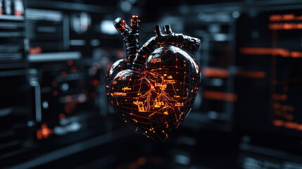 Aufkleber - glowing X ray heart with intricate circuitry, suspended in dark, high tech environment, symbolizes advanced technology and health innovation
