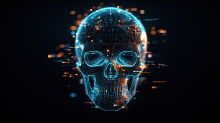 Aufkleber - surreal, X ray inspired depiction of human skull with glowing lines and particles, creating futuristic and digital aesthetic