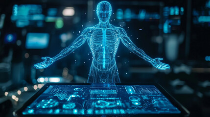 Poster - Digital human anatomy displayed tablet screen, showcasing