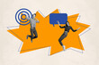 © deagreez - Composite 3D photo collage design trend sketch of couple young lady man happy emotion jump dance empty bubble website conversation speech