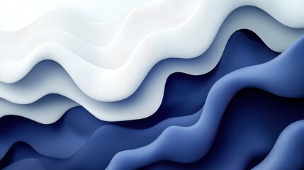 Poster - abstract blue and white wavy pattern with textured layers in a modern design