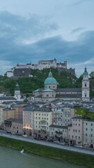 Wall Mural - Salzburg Austria time lapse day to night city skyline at Fortress Hohensalzburg (Vertical)