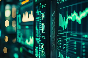 Poster - Financial data on a monitor as Finance data concept. Analytics Report Status Information Analysis Chart.