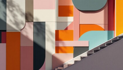 Poster - Abstract geometric wall with colorful shapes and modern design elements