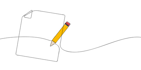Poster - A single line drawing of a file with pencil. Continuous line pencil writing on paper icon in color. One line icon. Vector illustration.