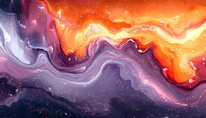 Poster - Abstract Colorful Swirls in Space Inspired Artwork Featuring Vibrant Orange, Purple, and Pink Tints on Cosmic Background Displaying Whimsical Energy and Deep Elegance