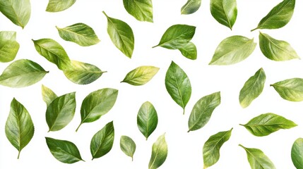 Wall Mural - Various Green Leaves on White Background for Nature Themes