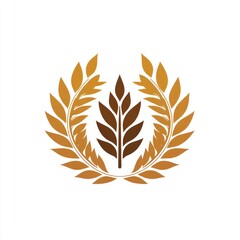 Wall Mural - Wreath of golden leaves with brown center leaves, on white background, for harvest or natural symbol