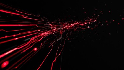 Fototapete - Abstract red circuit lines on black background displaying futuristic technology