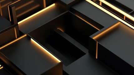 Poster - Abstract Black Geometric Shapes Illuminated By Warm Light