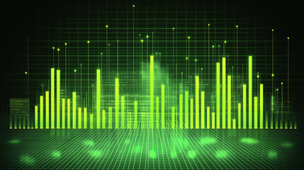 Poster - A vibrant green digital equalizer graphic displaying varying sound levels against a dark background, suggesting music or audio visualization.