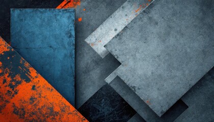 Poster - Abstract geometric design with textured blue and orange shapes