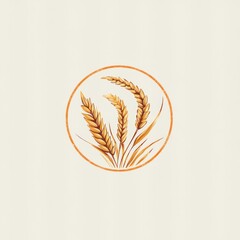 Wall Mural - Three golden wheat stalks in a circle, isolated on plain background, for food or agriculture use