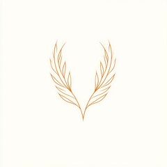 Wall Mural - Minimalist line art of symmetrical leaves, suitable for invitations or stationery on white background