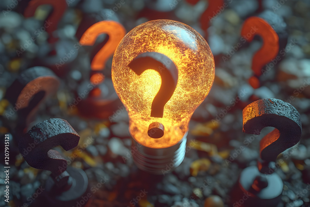 Glowing Lightbulb with Question Marks: Seeking Answers and Solutions ...