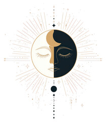 Wall Mural - png vector outline sun moon illustration elegant lines.