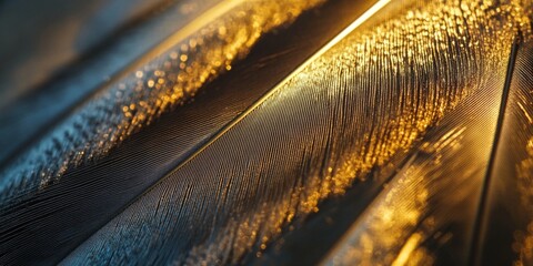 Poster - Close-up view of vibrant feathers glistening in light. The intricate details and colors create a stunning visual effect. Perfect for nature-inspired projects and artistic displays. AI