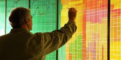 Wall Mural - A person reviewing data charts and graphs during a planning session.