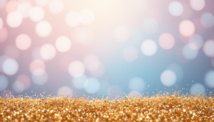 Poster - Glittering bokeh light background with gold sparkles and pastel hues