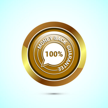 Money back guarantee icon design illustration. Money back guarantee badge and label. Gold color round button design