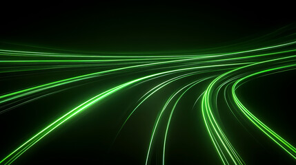 Poster - minimalistic neon green and black background with flowing light trails creates dynamic and modern atmosphere. vibrant green lines evoke sense of energy and movement
